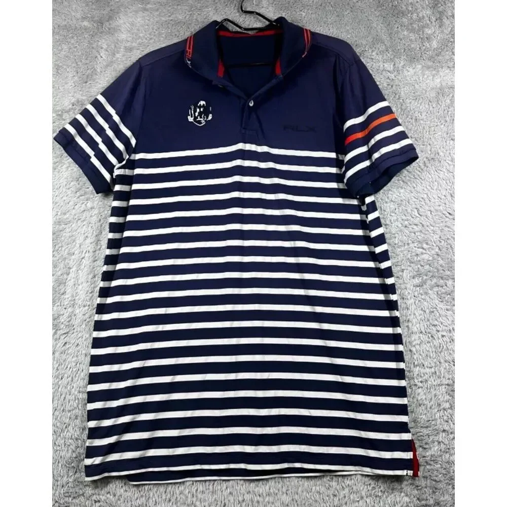 RLX Ralph Lauren Polo Shirt Mens‎ Blue White Striped Performance Stretch